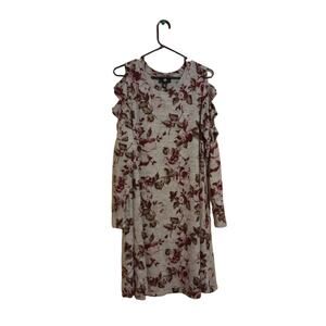 Iz Byer Long Sleeve Open Shoulder Sweater Floral Dress Size 1X Gray 34" Long